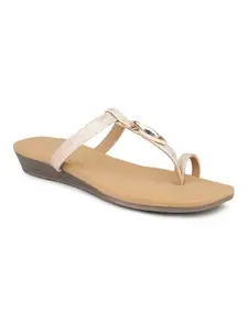 INC.5 Women Beige Textured One Toe Flats
