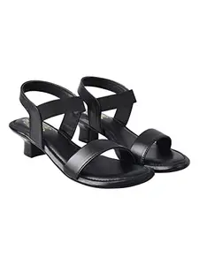 Shoetopia Casual Kitten Heeled Black Sandals For Women & Girls / UK7