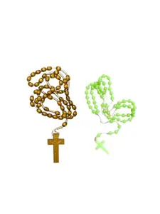Wooden Brown and Green Glow Rosary Christian Japamala Combo- 2 Set