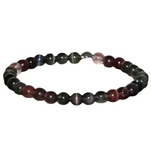RRJEWELZ Natural Cats Eye 6mm Round Shape Smooth Cut Beads 8 Inch Stretchable Bracelet For Men & Women. Unisex Bracelet For Healing, Meditation, Prosperity, Gift & Luck|STBR_RR_10880_8.0