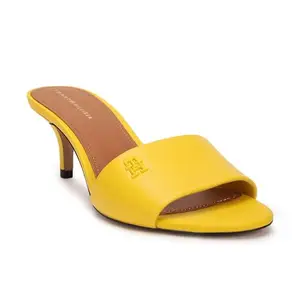 Tommy Hilfiger Leather Solid Yellow Women Kitten Heel Sandals (F23HWFW129) Size- 38