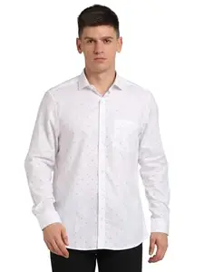 Turtle Men 100% Cotton Regular Fit White Printed Formal Shirt