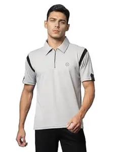 CHKOKKO Gym Tshirt for Men Workout Activewear Man T-Shirts Polo Neck Zipper Regular Fit Half Sleeves for Sports Running Yoga Training Activities