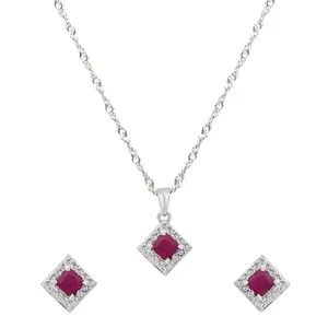I Jewels Latest Stylish Silver Plated CZ American Diamond Pendant Necklace & Earrings Set For Women (CH64ZQ)