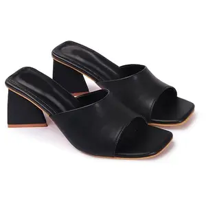 GLO GLAMP Triangle Design Casual Block Heel Sandal for Women & Girls (Black, 7)