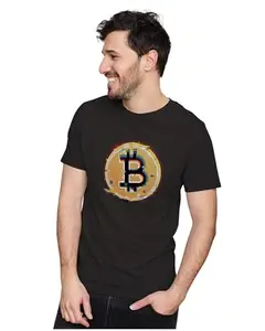 Men's & Women's Regular Fit T-Shirt Bitcoin Cryptocurrency Glitch 100% Cotton Unise T-Shirt Black; _CRYPTO20-Black XL Men Round_bz