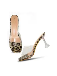 JM LOOKS Women's Fashion Spool Heel Sandals with Transparent Crystal heel Comfortable Sole Women & Girls