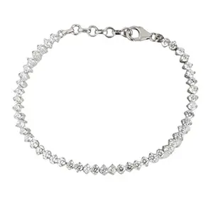 ZAVYA 925 Sterling Silver Cubic Zirconia One line CZ Rhodium Plating Chain Bracelet | Gift for Women and Girls | With Certificate of Authenticity and 925 Hallmark