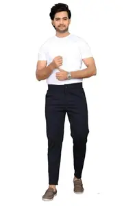 Geeta Fashion Men's Solid Lycra Slim Fit Stretchable Casual Wear Comfortable Formal Trousers Pants Model 25.4 Pant Lycra Black Size 30