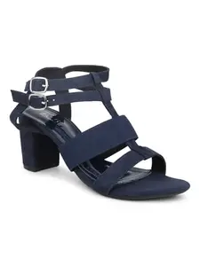INC.5 Women Navy Black Suede Block Heels