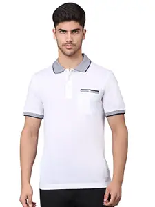 LOUIS STITCH Slim Fit Polo T- for Men Egyptian Cotton Business Casual Half Sleeves Solid White Mens Polo Tees (Size-M) (PTS-S3)