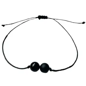 Lady Works Natural Gem Black Onyx & Matte Onyx 10mm Smooth Round beads Threaded threaded adjustable bracelet for men & women. Reiki, Yoga, Healing |LW_TDBR_0517