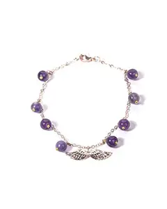 Gempro Genuine Gemstone Amethyst Angel Charm Protection Bracelet for Women