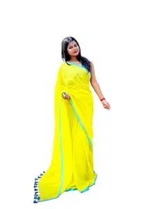 Mul Cotton Saree, Pure Cotton, Soft, Yellow with Blue Border