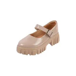 Mochi Women Beige Synthetic Platform Block Heel Mary Jane Shoes UK/7 EU/40 (31-340)