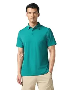 TECHNOSPORT Men's Solid Slim Fit Polo Collar T-Shirt COTFLEX Half Sleeve Button Polyester for Gym Running Workout UPF50+ Anti Odour