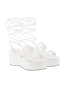 Shoetopia Retro Style White Platform Heels For Women & Girls /UK5