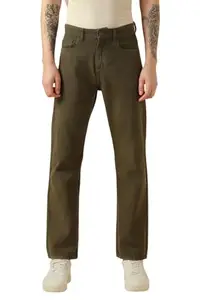 Dennis Lingo Men's Green Cotton Relaxed Fit Casual Jeans