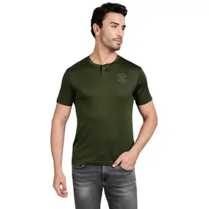 Royal Enfield Supima Henley T Shirt (Size: 2XL)-TSA240026-OLIVE