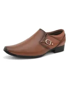 SIR CORBETT Tan Faux Leather Formal Shoes for Men Without Laces - 6 UK