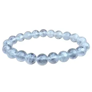 RRJEWELZ Natural Milky Quartz Round Shape Smooth Cut 8mm Beads 7.5 inch Stretchable Bracelet for Healing, Meditation, Prosperity, Good Luck | STBR_05703