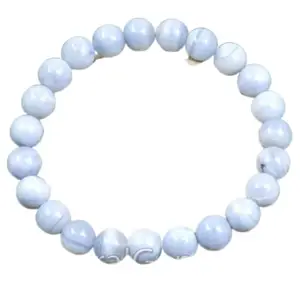 RRJEWELZ Natural Blue Lace Agate 8mm Round Shape Smooth Cut Beads 6.5 Inch Stretchable Bracelet For Men & Women. Unisex Bracelet For Healing, Meditation, Prosperity, Gift & Luck|STBR_RR_10397_6.5