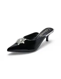 Catwalk Women Stylised Kitten Heels Mules 10310 (Black-5)