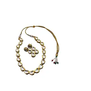 GEMSTONE HOUSE Gold-Plated Kundan Jewellery Set, Necklace with earings for Girls and Women (GOLDEN)