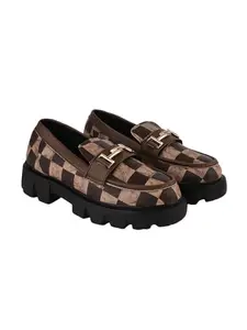 Shoetopia Printed Casual Brown Loafers for Women & Girls /UK3