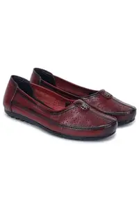 Zoom Shoes Premium Leather Comfortable Lightweight Bellies for Women with Rubber Sole Ideal for Casual Wear Cherry