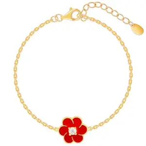 GIVA 925 Silver Golden Red Flower Power Bracelet, Adjustable | Gifts for Women and Girls | With Certificate of Authenticity and 925 Stamp | 6 Months Warranty*