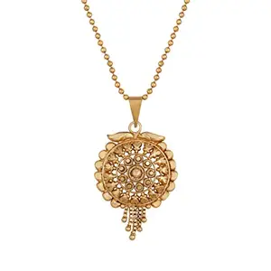 JFL - Jewellery for Less Traditional 1 Gm Gold Plated Floral Pendant With Chain For Women & Girls. (Floral)