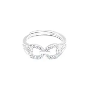Zarkan 925 Sterling Pure Silver Double Link Zircon Ring, Adjustable | American Diamond Cut | Gifts For Women & Girls |With Certificate of Authenticity | Certified and Elegant