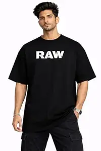 Men’s Oversized RAW Graphic Printed T-Shirt | Casual Streetwear Cotton Loose Fit Round Neck Tee for Men