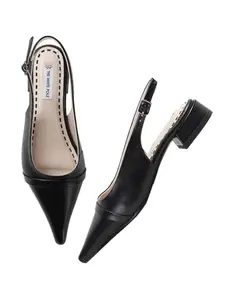 The White Pole Slingback Solid Flat Mules Bellies Sandals for Women and Girls Black