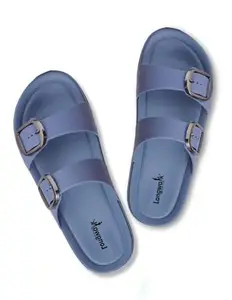 Longwalk Premium Women’s Sandals, Stylish Fashion Slipper with Double Buckle Strap, Casual Blue