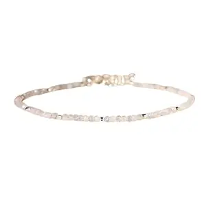 RRJEWELZ White Moonstone Rondelle Beaded Bracelet – Faceted 3mm White Stones with Silver Lock – 7 Inch Adjustable link Bracelet for Men & Women|LCBR_RR_06658