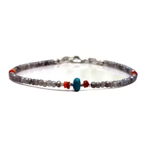 RRJEWELZ Labradorite With Turquoise bracelet for men & women - 3mm Tyre & Rondelle Faceted beads - 7 Inch with Silver plated clasp – Healing, Fashion, Gift, Spiritual, Yoga|LCBR_RR_08034
