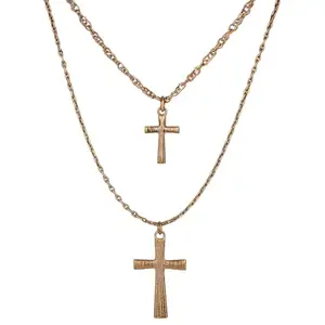 BellaStella 2-Layer Gold Cross Necklace for Women & Men Elegant Pendant Jewellery for Women & Girls (Pack of 1)