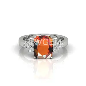 RRVGEM 6.00 Ratti Certified gomed/garnet ring Silver plated Handcrafted Finger Ring With Beautifull Stone hessonite ring for Men & Women Jewellery Collectible for men and women by lab certified