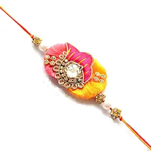 Pretty Ponytails Ethnic Flower Handmade Rakhi for Bhai or Brother as Gift for Raksha Bandhan