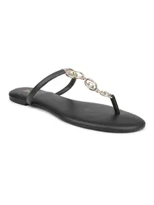 INC.5 Women Black Open Toe Flats