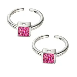 DARSHRAJ Sterling Silver Toe Ring | Toe Ring for Women Square Shape Toe Ring | Bichhiya for Women Pink Color Stone Toe Ring | Chandi Ki Bichiya | Silver Bichhiya