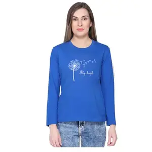 Cotton Blend Round Neck Fullsleeve Printed T Shirt for Women, Pack of 1_Women_Fullsleeve_Blue-014_L