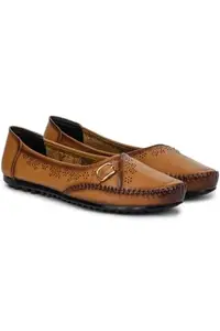 Zoom Shoes Premium Leather Comfortable Lightweight Bellies for Women with Rubber Sole Ideal for Casual Wear Beige
