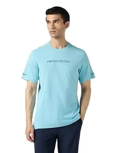 TECHNOSPORT Men's Printed Slim Fit Henley Neck T-Shirt ELASTOLITE Half Sleeve Slip On Polyester for Gym Running Workout UPF50+ Anti Odour