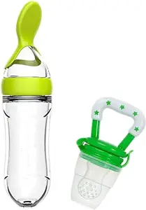 KINDAR CARE Baby's Silicone Feeding Bottle | Green | Pack of 2 | 90 Ml