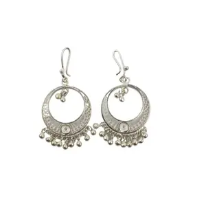 Schwaan™ Pure Silver Filigree Chandbali Earrings with Ghunghru Jewellery | Handcrafted Sterling Silver Dangler Earrings for Stylish Women & Girls