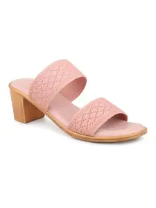 Inc.5 Women Peach Textured Open-Toe Block Heels