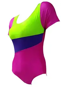 LYCOT- Ladies Leo Top Half Sleeves Pattern Multi-Color Swimwear (Size: S)